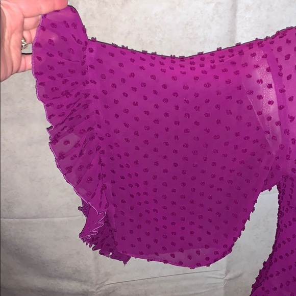 Purple Textured 3/4Flare Sleeve Blouse- Cool! - Picture 3 of 7